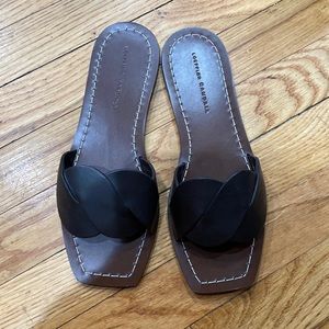 Loeffler Randall chocolate leather slides